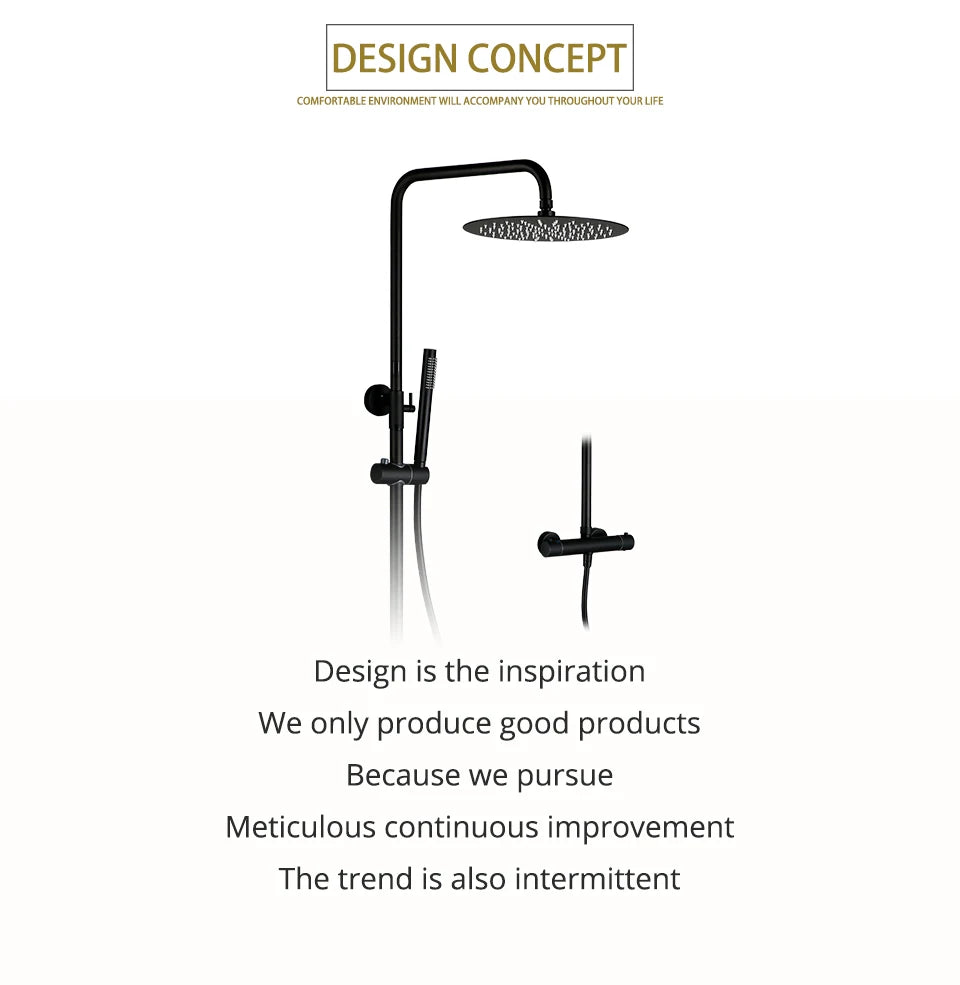 Black Thermostatic Shower Set Mixer Tap System Built-in Bathtub Faucet With Thermostat Diverter Valve Handheld Wall Rain Head