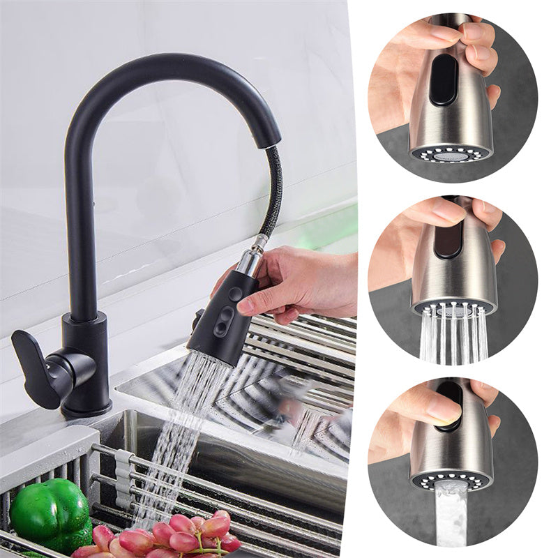 Kitchen Faucets Brushed Nickel Pull Out Kitchen Sink Water Tap Deck Mounted Mixer Stream Sprayer Head Hot Cold Taps Sliver