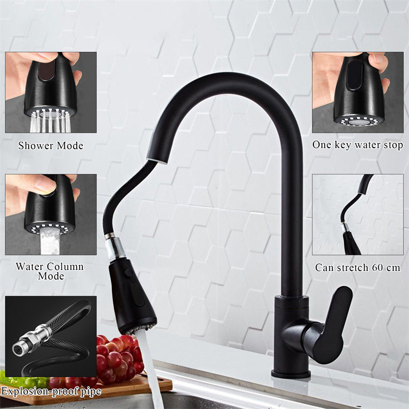 Kitchen Faucets Brushed Nickel Pull Out Kitchen Sink Water Tap Deck Mounted Mixer Stream Sprayer Head Hot Cold Taps Sliver