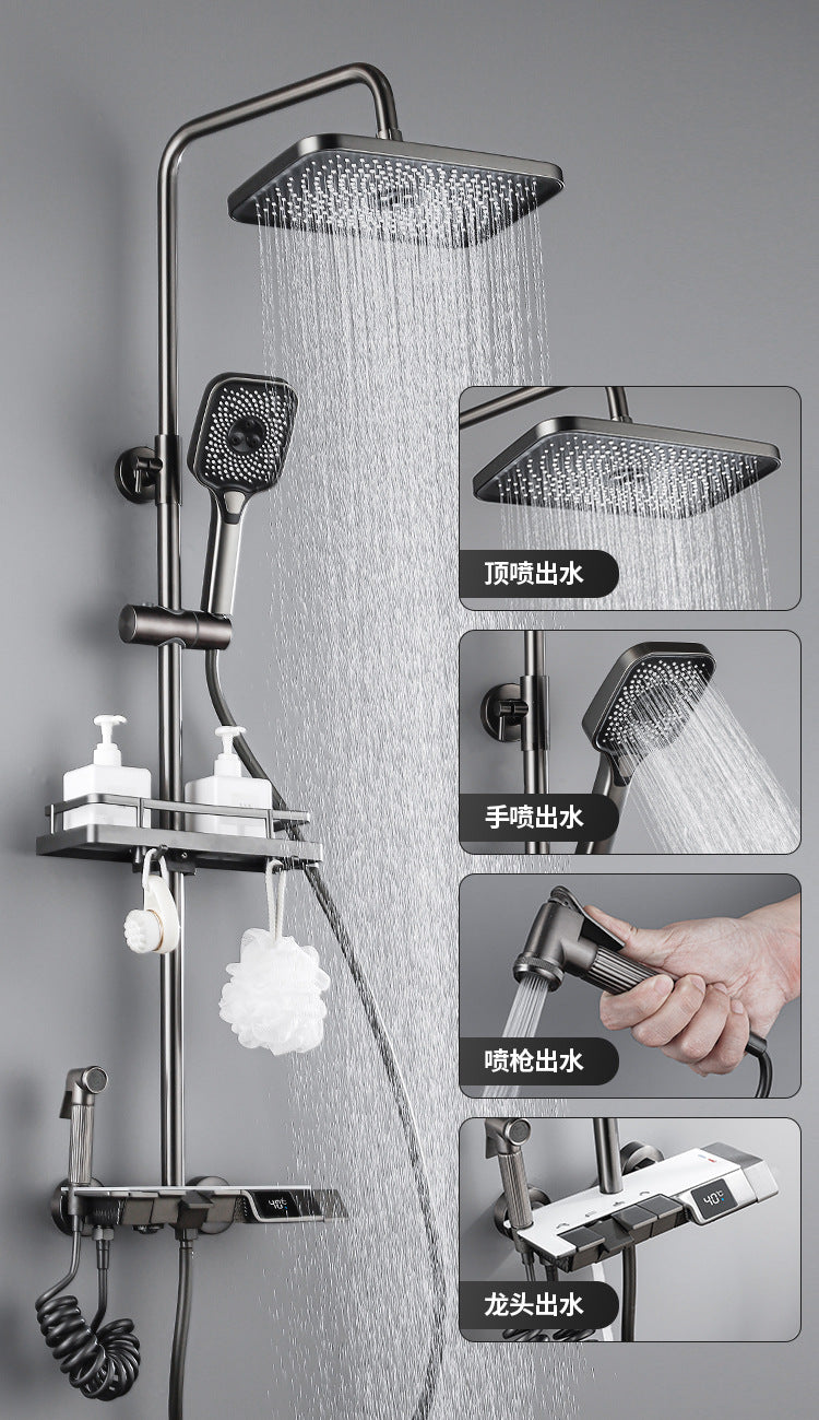 Grey shower set all copper piano intelligent shower set bathroom pressurized rain shower head CIR302CLE