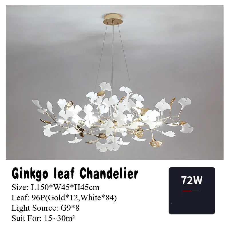 Modern Nordic Ginkgo Branch Leaf G9 LED Ceiling Chandelier For Living Dining Room Pendant Lamp Home Decor Lustre Indoor Lighting