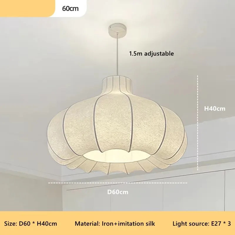 French Wabi Sabi Onion Head Silk LED Chandelier Dining Room Bar Bedroom Pendant Light Retro Restaurant Deco Hanging Lamp Fixture