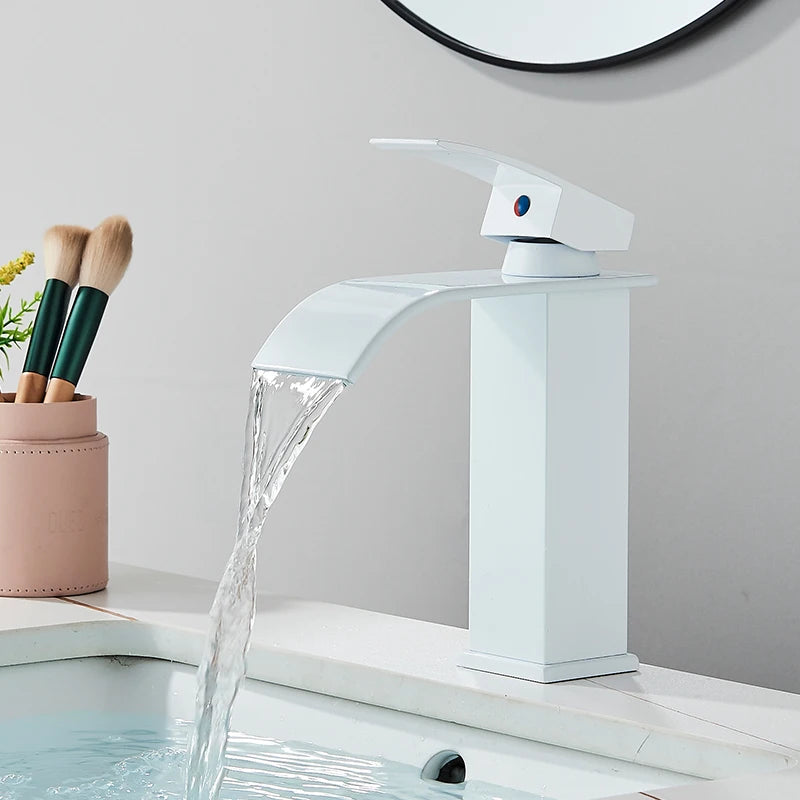 Gold Bathroom Basin Faucet Waterfall Outlet Deck Installation Sink Mixer Cold And Hot Mixing Crane Kitchen Washing Tap