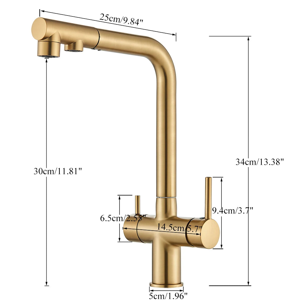 Gold Filter Kitchen Faucets Dual Spout Pull Out Kitchen Sink Water Tap Hot Cold Purification Water Crane for Kitchen