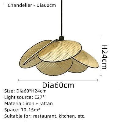 Modern Living Room Pendant Lamp Dining Room Leaf Grid Rural Hand Made Rattan Art Screen Cchandelier Bedroom Home Decor 110V 240V