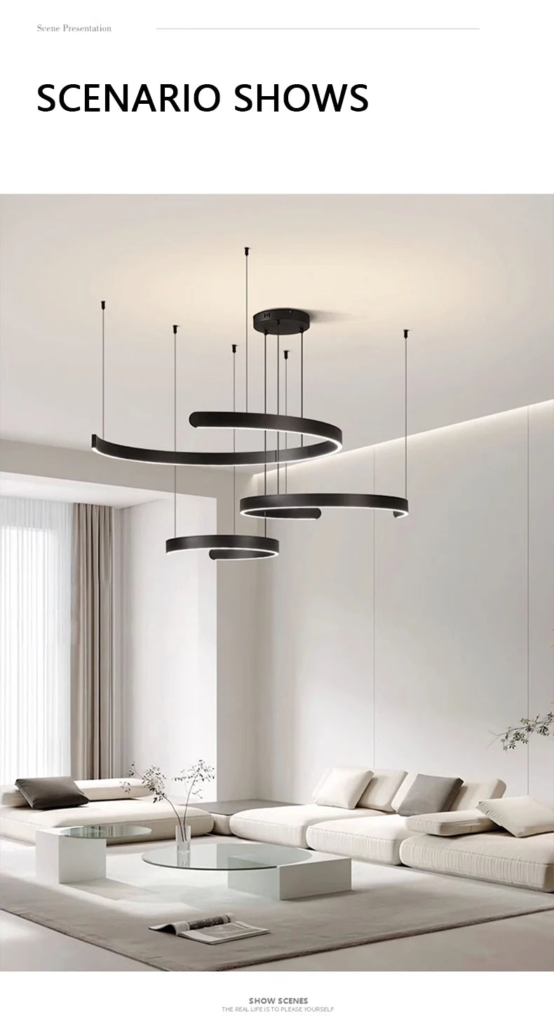 Modern Minimalist Semicircular Ring Led Chandelier For Lighting Living Dining Room Pendant Light Bedroom Hanging Lamp Luminarias