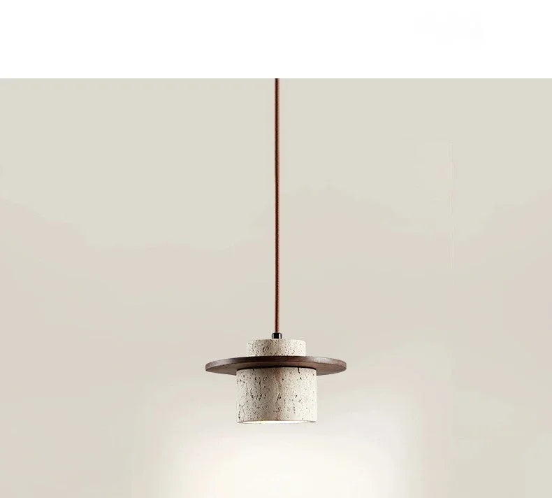 High Quality Stone Pendant Light Indoor LED Walnut/Log Yellow Travertine Chandelier Parlor Bedroom Cafe Bar Hanging Light