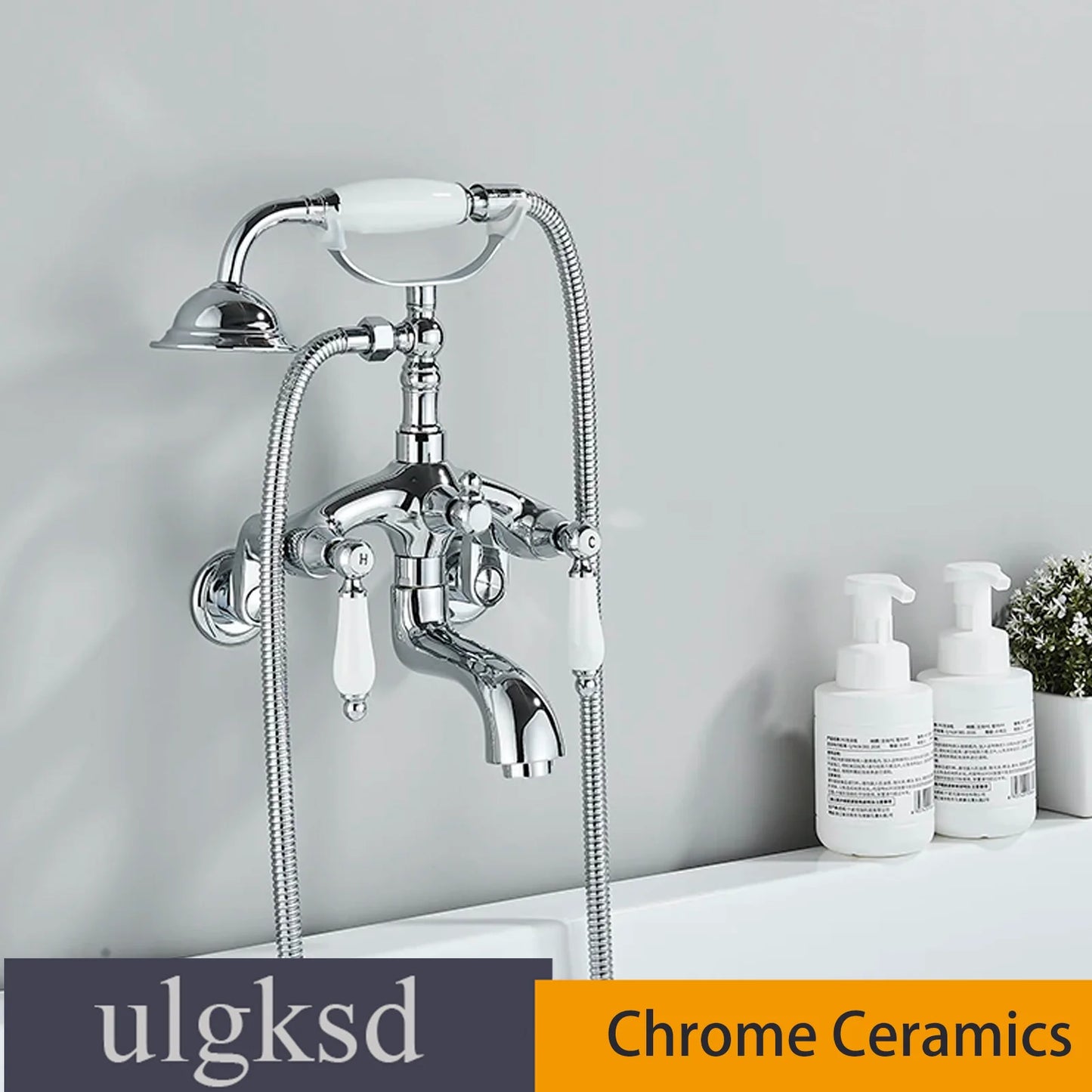 ULGKSD Antique Bronze Bathtub Shower Faucet W/ Brass Spray Wall Mount Hot and Cold Water Mixer Tap Para Bath Shower