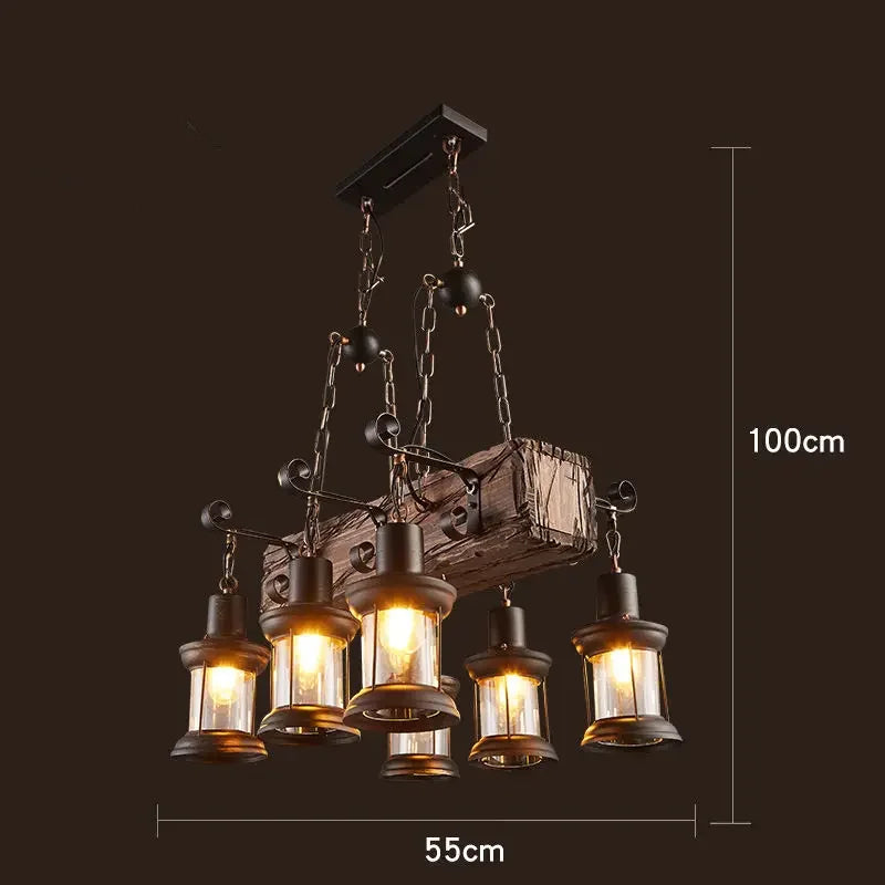 Antique Industry Vintage Wood E27 LED Ceiling Chandelier
