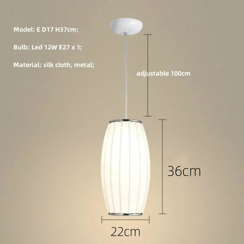 Nordic Minimalism Silk Led Pendant Lights Wabi Sabi Lustre E27 Pendant Lamp Suspend Chandelier Led Luminarias Hang Lamp Fixtures