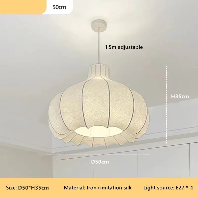 French Wabi Sabi Onion Head Silk LED Chandelier Dining Room Bar Bedroom Pendant Light Retro Restaurant Deco Hanging Lamp Fixture