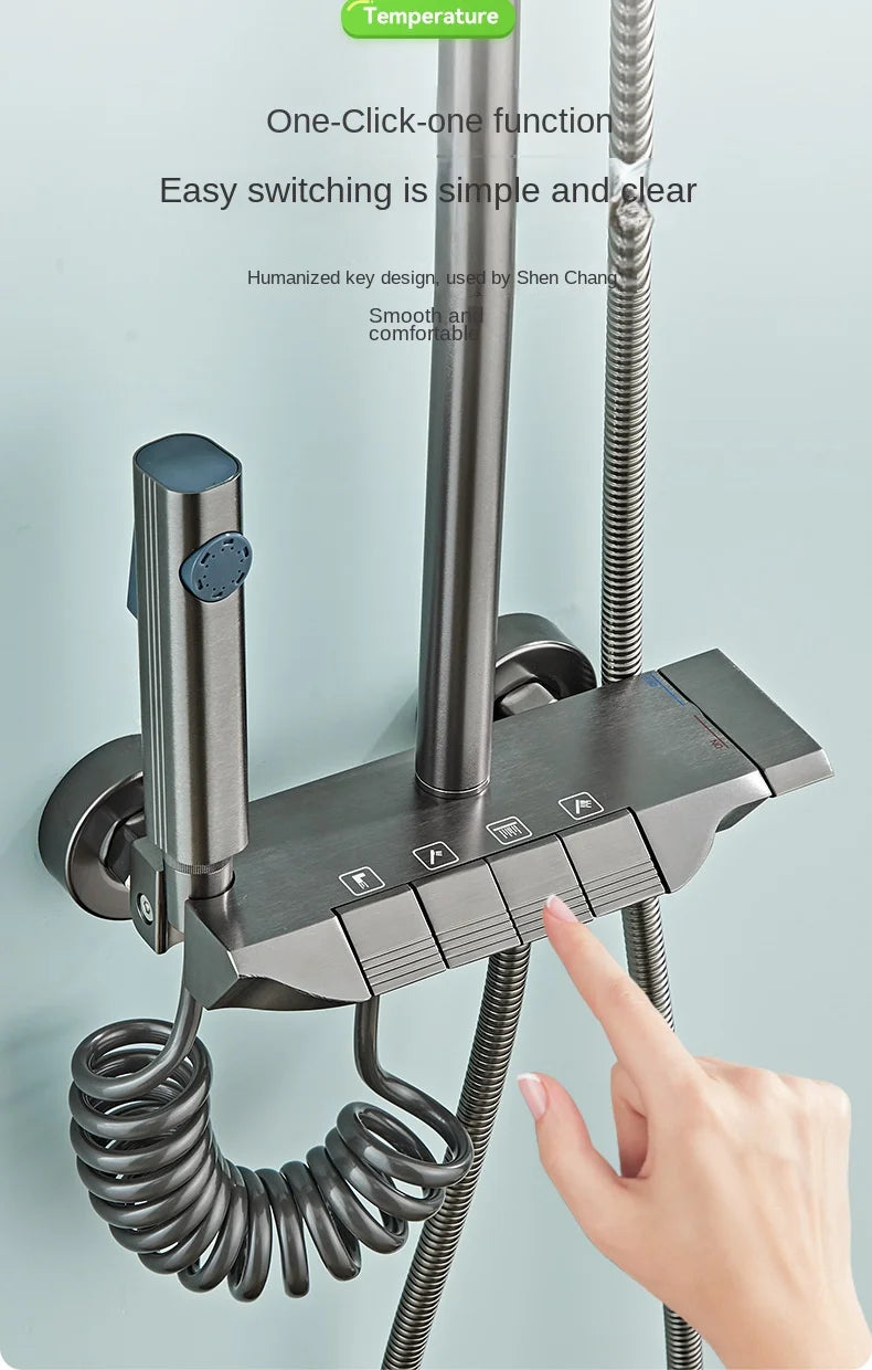 Space Aluminum Shower System Bathroom Shower Set Piano Button Switch Shower Set Bathroom Faucets Shower Head Douche