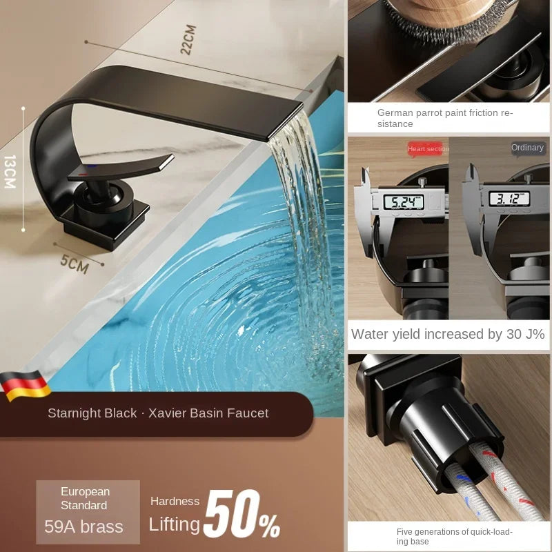 All copper waterfall faucet washbasin bathroom bathroom cabinet sink washbasin counter hot and cold water faucet minimalist