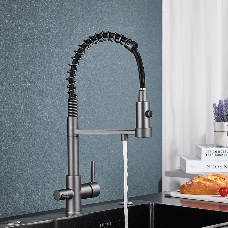 Kitchen Water Filter Faucet Dual Spout Pure Drinking Water Mixer Tap Rotation Water Purification Feature Taps Kitchen Crane
