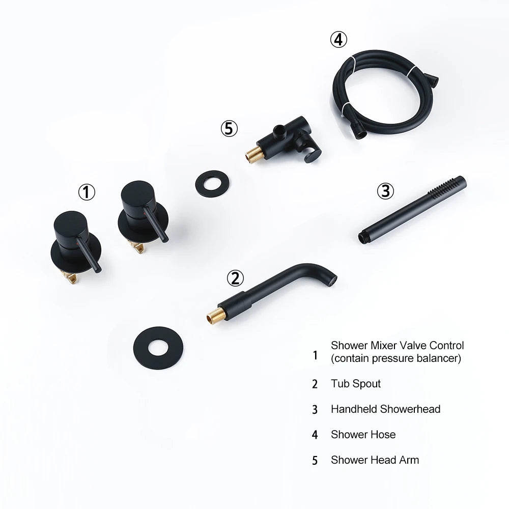 Shower Mixer Shower Set Hot & Cold 2 Way Diverter Shower Faucet Solid Brass With 150MM/210MM/260MM Bath Spout Mixing Shower  Kit