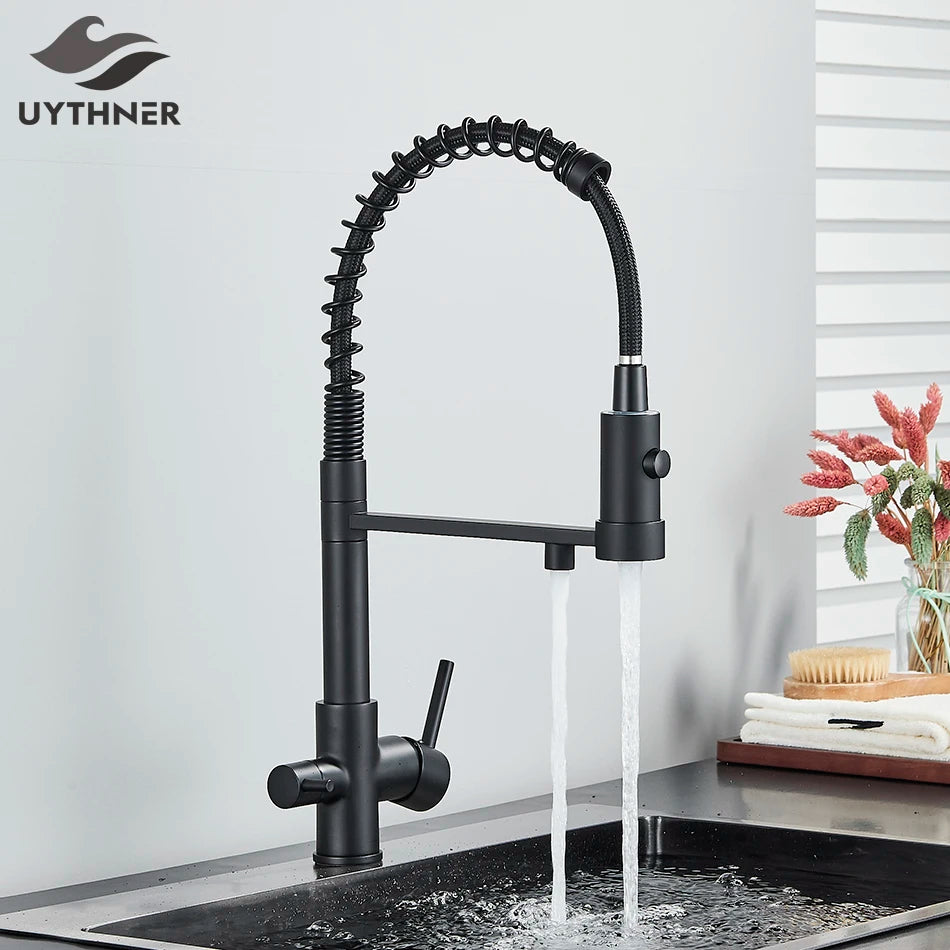 Kitchen Water Filter Faucet Dual Spout Pure Drinking Water Mixer Tap Rotation Water Purification Feature Taps Kitchen Crane