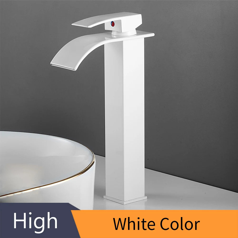 Basin Faucets Brass Silver Elegant Waterfall Bathroom Sink Faucet Single Lever Hole Deck Mount Big Square Spout Mixer Taps