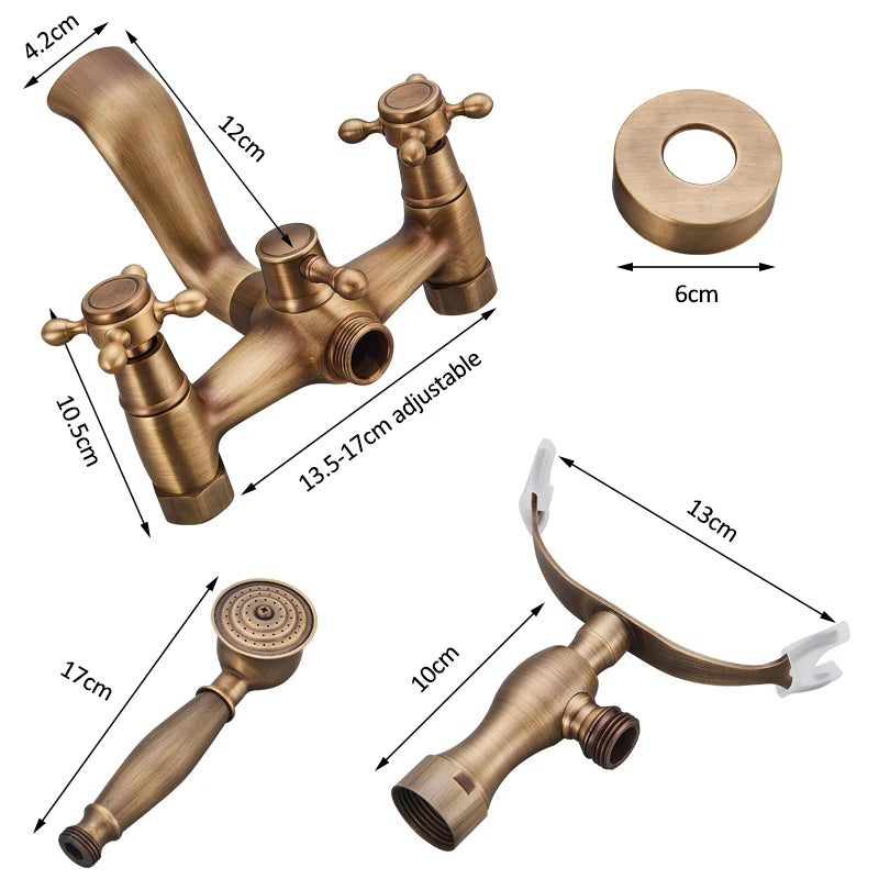 Retro Antique Brass Black Bronze Bathtub Shower Faucets Set Dual Knobs Mixer Tap Wall Mounted Bath Shower Set Swivel Tub Spout