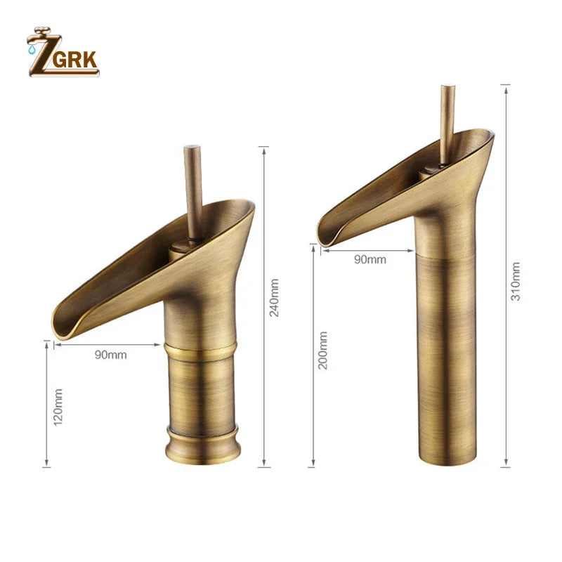 Classic Basin Faucet Antique Style Waterfall Bathroom Faucet Hot and Cold Faucet Bronze Single Hole Goblet Type Water Tap