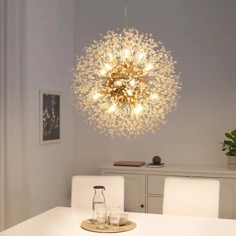 Nordic Dandelion Long Led Chandelier for Dining Room Light Fixture Snowflake Suspension Living Room Pendant Lamp Indoor Lighting