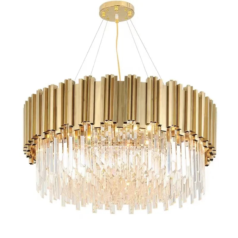Modern Luxury Crystal Dining Living Chandeliers Golden Metal Villa Living Room Pendant Lights Nordic Interior Decorative Lamp