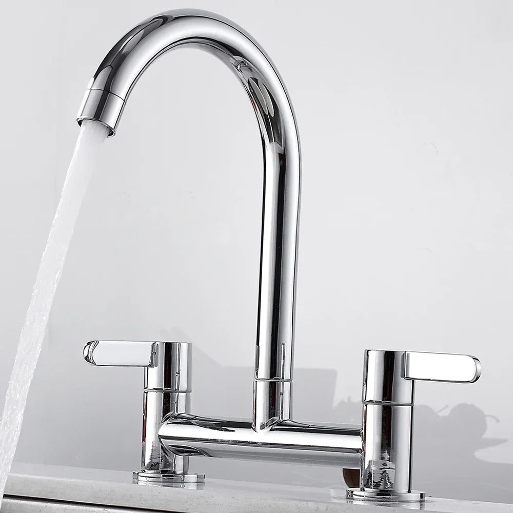 Kitchen Faucet Modern Double Handles Sink Tap 360° Swivel Spout Mixing Faucet Brass Bathroom Faucet for  Sink Deck Mounted