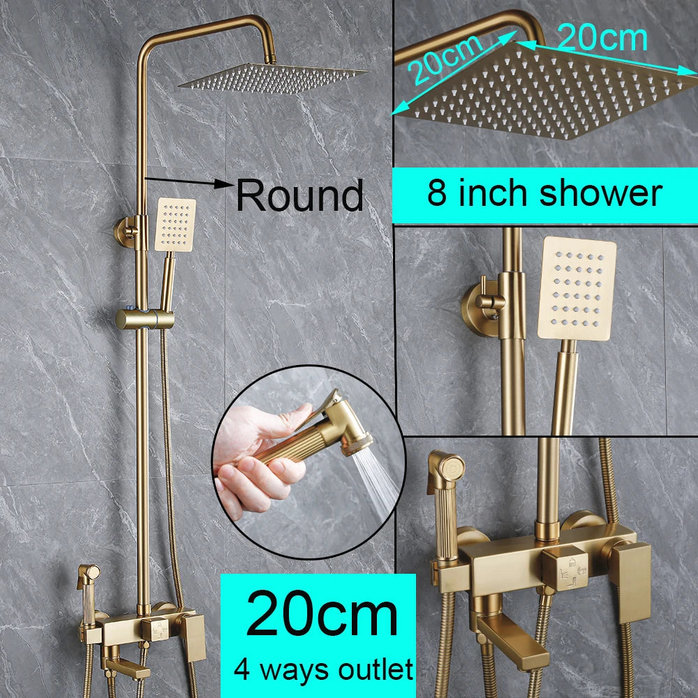 Stainless Steel Shower Faucet Set Rainfall Sliver High Quality All Metal Bathtub  Mixer Tap 4-way With Bidet