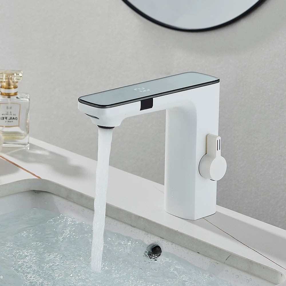 Black Gray Smart Sense Faucet Touchless Digital Display Basin Mixer Battery Power Hot Cold Mixed Water Inductive Bathroon Tap