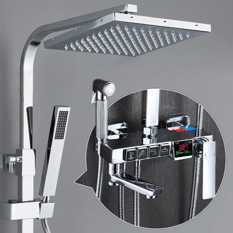 Gold Digital Shower Set Quality Brass Hot Cold Bathroom Shower Faucets Tap Rain Shower Head Golden Thermostatic Shower System