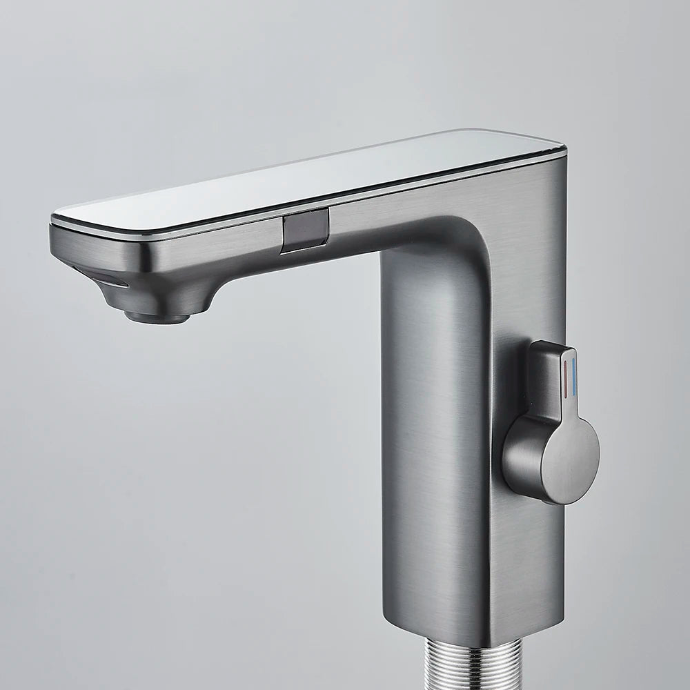 Black Gray Smart Sense Faucet Touchless Digital Display Basin Mixer Battery Power Hot Cold Mixed Water Inductive Bathroon Tap