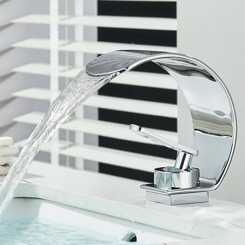 Deck Mount Waterfall Bathroom Basin Faucet