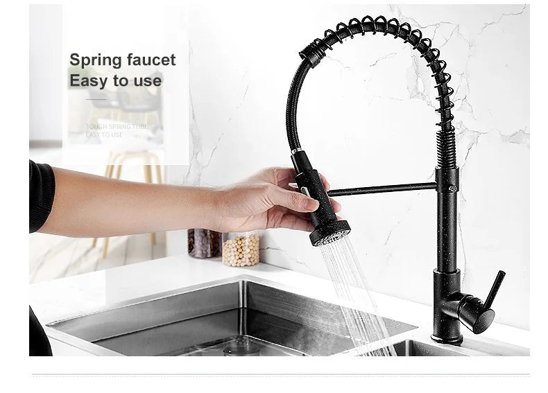 Brass kitchen sink faucet  360 degree rotating spring faucet  Single handle cold and hot mixed water tap