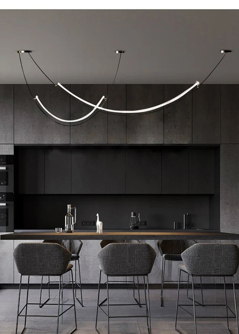 Nordic Line Led Pendant Lights for Living Dining Room Bar Counter Black Chandelier Home Decoration Lighting Suspension Design