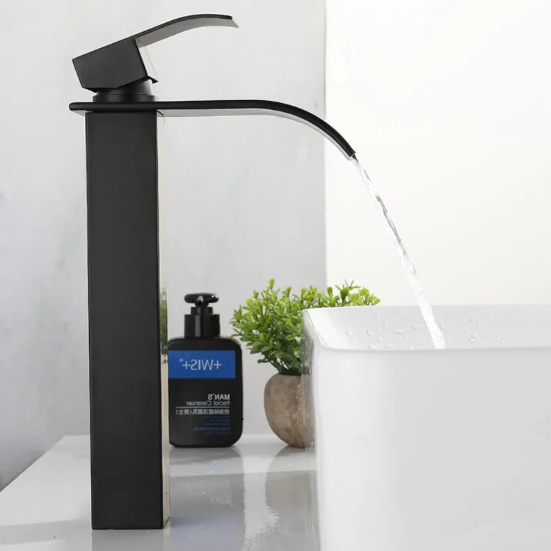 Brushed Gold Tall Bathroom Sink Faucet Waterfall Bathroom Faucet for Vessel Sinks Single Handle Bathroom Vanity Faucet