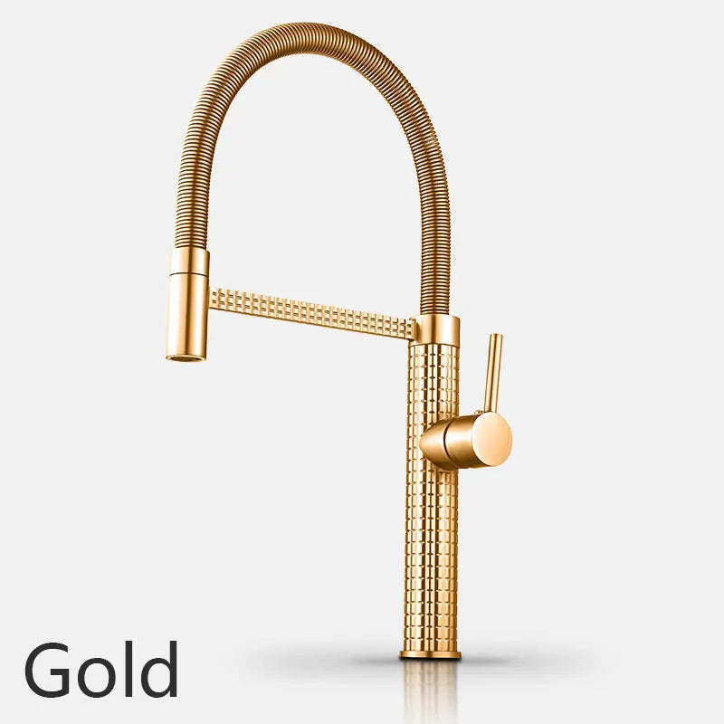 Gold Kitchen Faucet Matte Gray Sink Faucet Single Hole Single Handle Drop Down Spring Faucet Deck Installation Kitchen Water Tap
