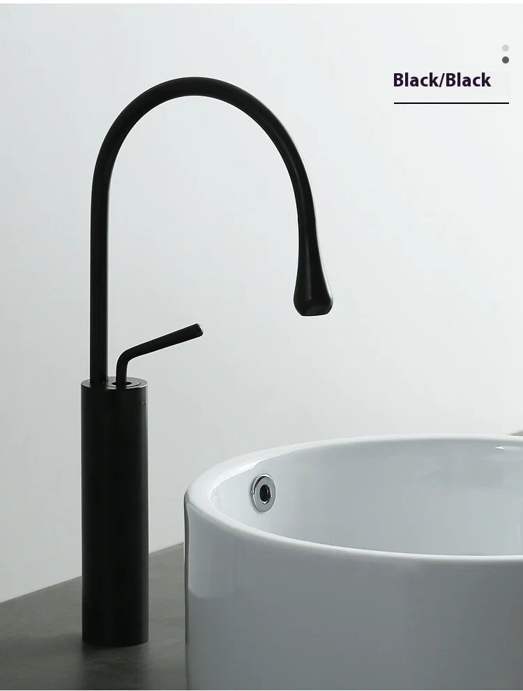 Modern Bathroom Faucet High Arc Single Handle Sink Faucet Brass Washbasin Hot and Cold Water Faucet with Hose Accessories