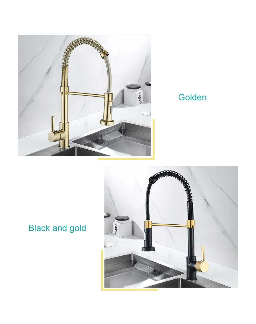 Brass kitchen sink faucet  360 degree rotating spring faucet  Single handle cold and hot mixed water tap