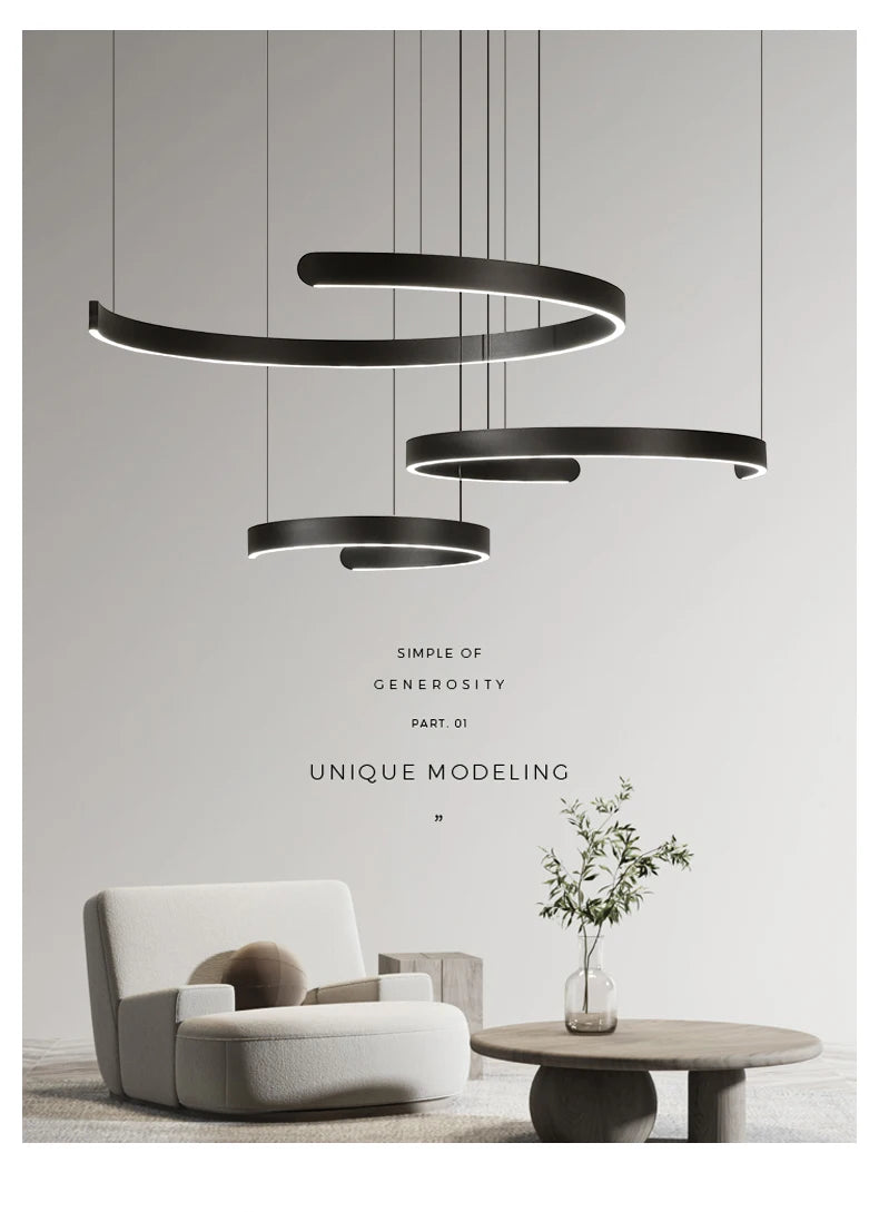 Modern Minimalist Semicircular Ring Led Chandelier For Lighting Living Dining Room Pendant Light Bedroom Hanging Lamp Luminarias