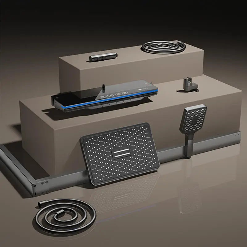 Digital Display Shower Set Bathroom Ambient Light  Five-Function Back Spray Shower Faucet Gray Shower System Package