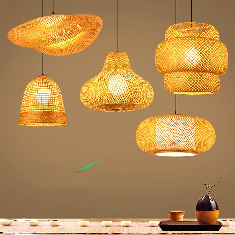 Round Handmade LED Bamboo-Rattan Chandelier