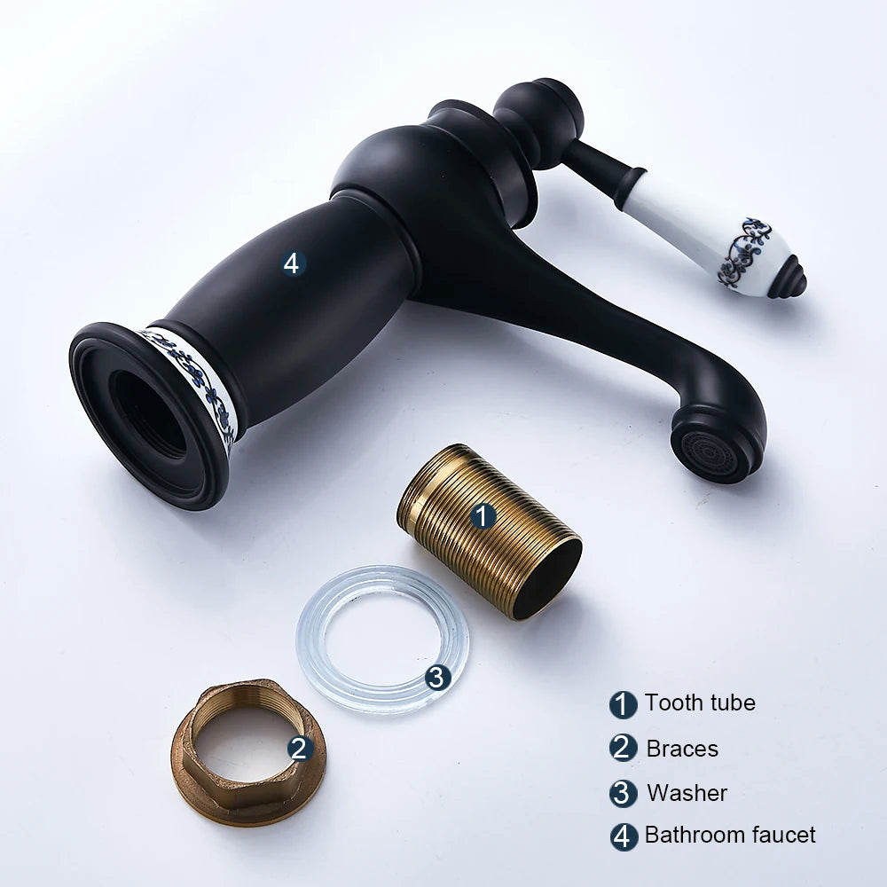 Basin Sink Faucet Mixer Faucet Single Lever Hot Cold Water Tap Brass Bath Faucet Retro Water Saving Bathroom Washbasin Taps