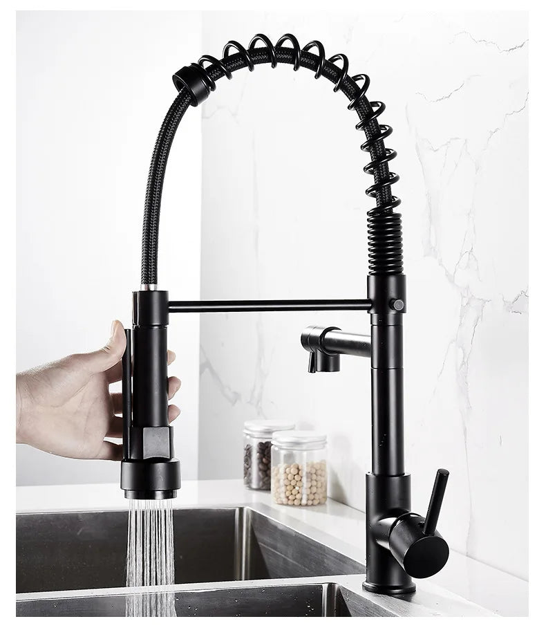 Brass kitchen sink faucet  360 degree rotating spring faucet  Single handle cold and hot mixed water tap