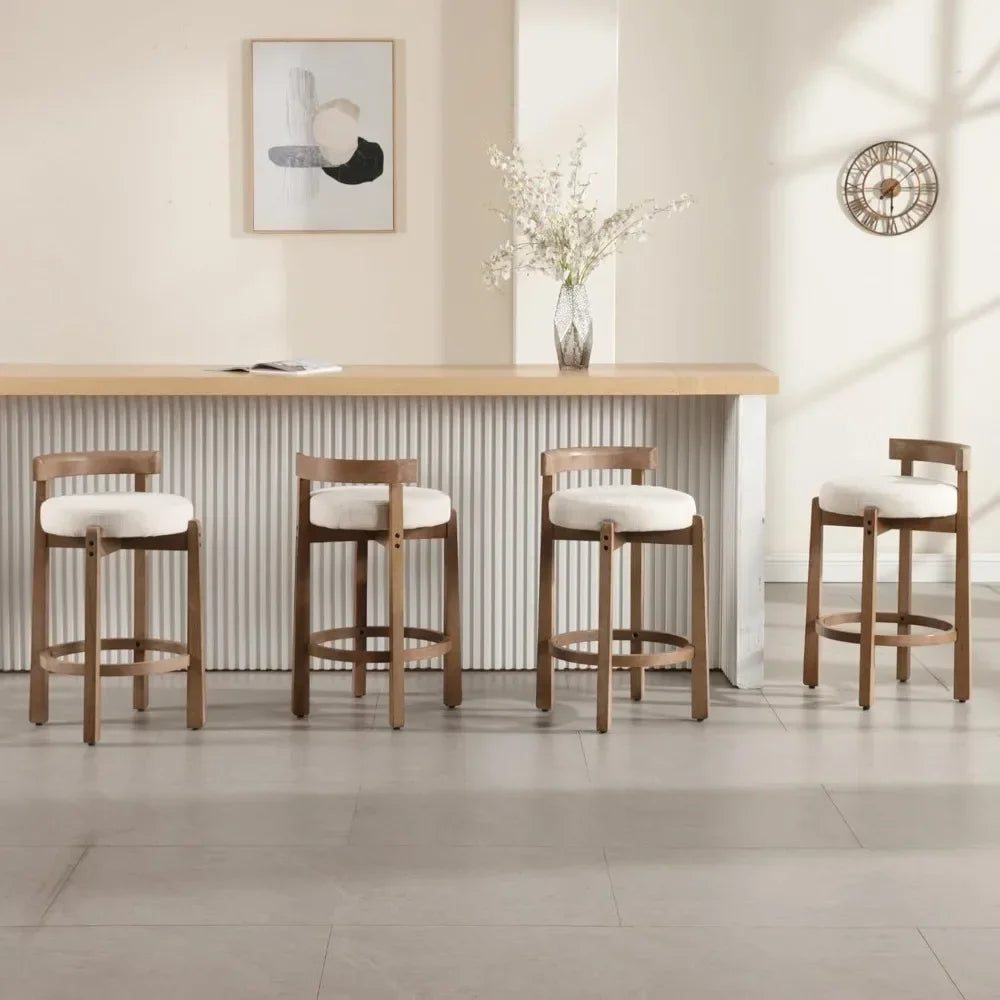 Mid-Century 26.5 Inch Linen Bar Stools Set of 4