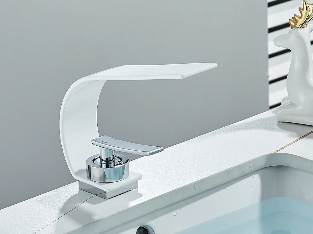 Black Thin style Bathroom Sink Faucet  Modern Mixer Hot Cold Water Tap Waterfall Deck Mounted Vessel Sink Faucet