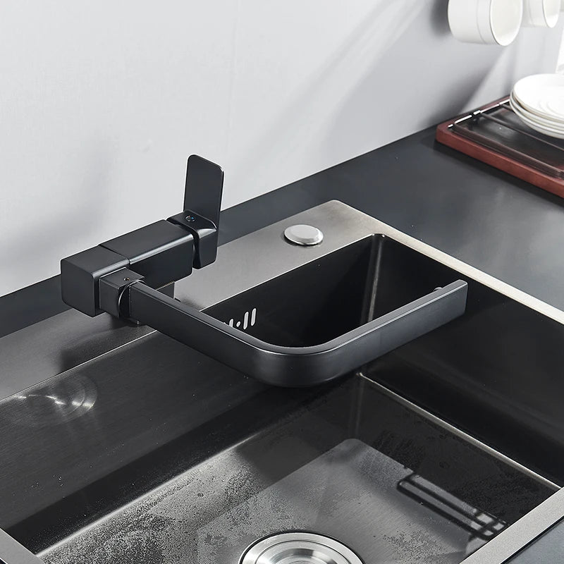 Black Kitchen Faucet 360° Rotating Fold Hot Cold Water Mixer Tap Deck Mount Sink Faucets 304 stainless steel quality Crane