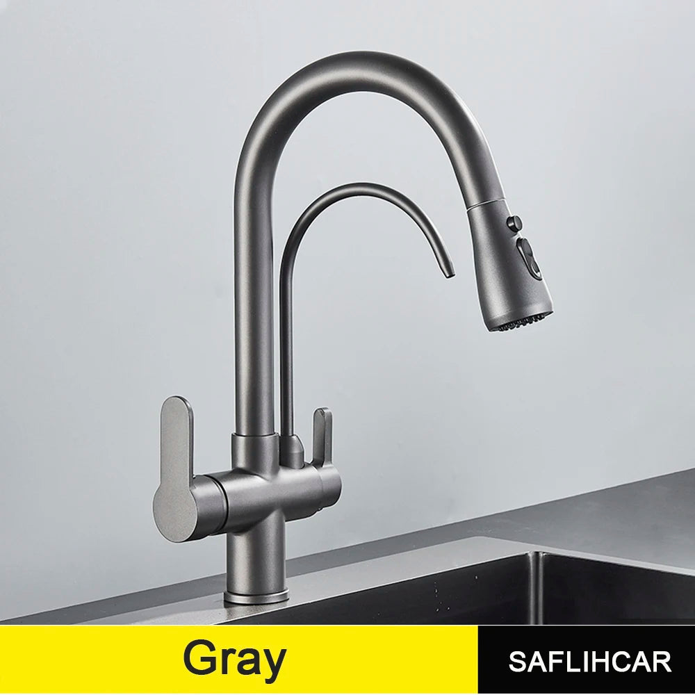 Black Gold Pure Water Faucet Spout Pull Out Dual Water Modes Kitchen Purification Sink Faucet  Kitchen Filtered Crane