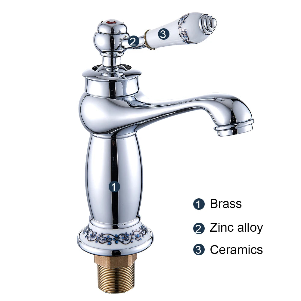 Basin Sink Faucet Mixer Faucet Single Lever Hot Cold Water Tap Brass Bath Faucet Retro Water Saving Bathroom Washbasin Taps