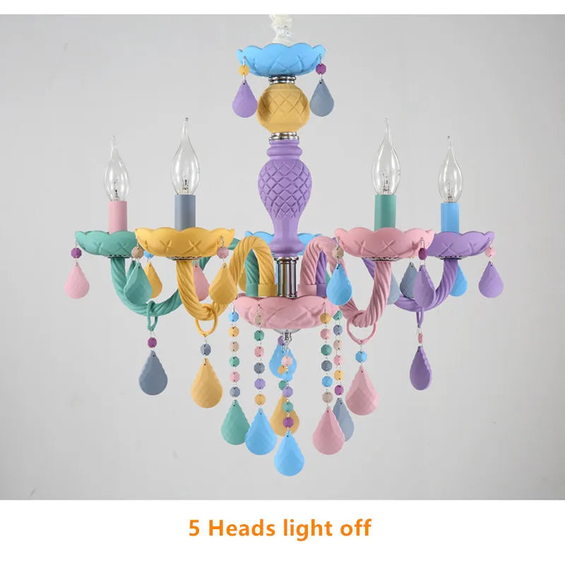 Modern Romantic Rainbow Crystal Chandelier European Candle lustres Children's Makaron Girl Princess Pendant Lamps Light Fixtures