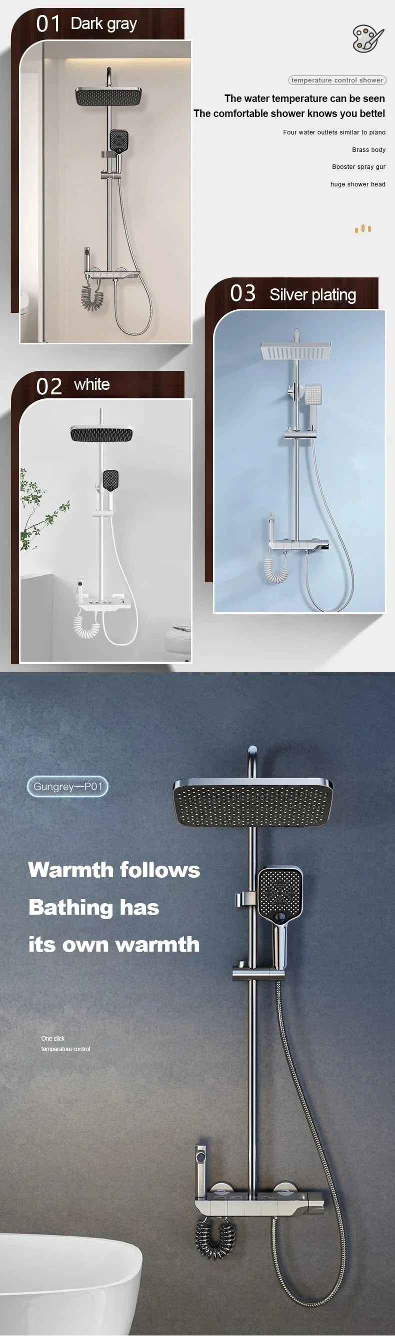 Bathroom Shower Faucet Set 4 Functions Digital Display