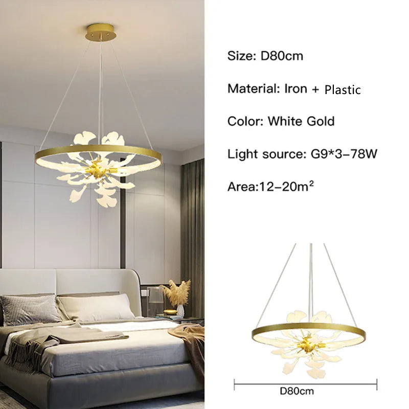 Modern Nordic Ginkgo Branch Leaf G9 LED Ceiling Chandelier For Living Dining Room Pendant Lamp Home Decor Lustre Indoor Lighting